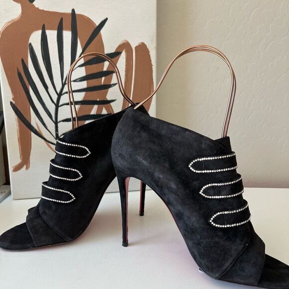 Christian Louboutin Heels Triplica Strass 100 Suede‎ Booties Black Size EU 40 - Picture 10 of 11